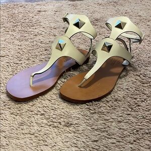 Valentino Cream and Brown Sandals with T-Strap Design